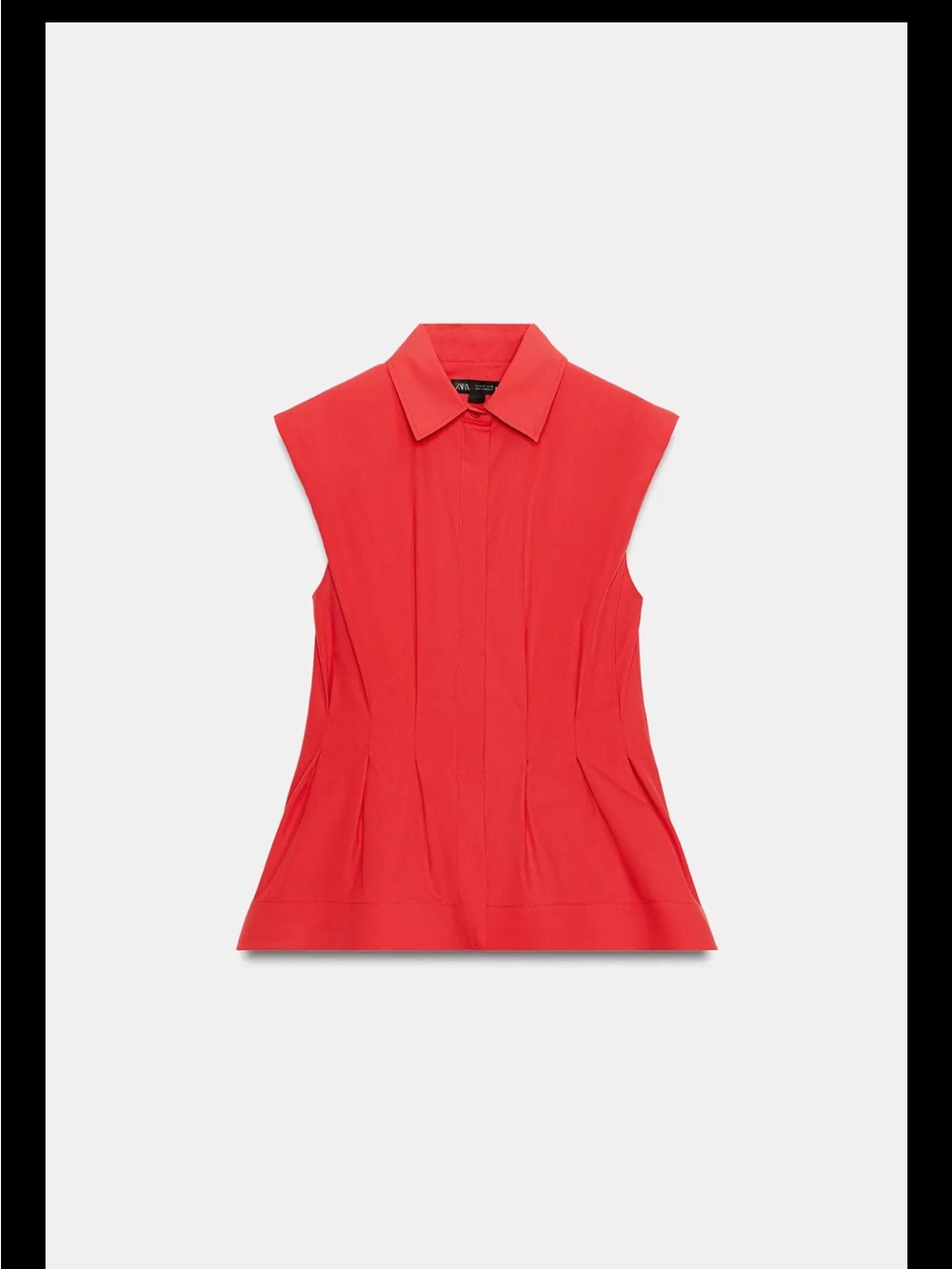 Zara Red Sleeveless Collared Blouse